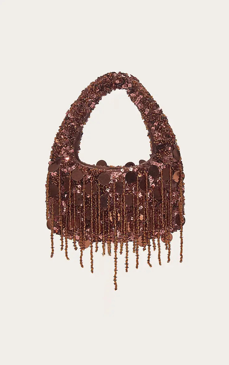Bronze Sequin Tassel Mini Hand Bag | PrettyLittleThing AUS | Pretty Little Thing (Australia & New Zealand)