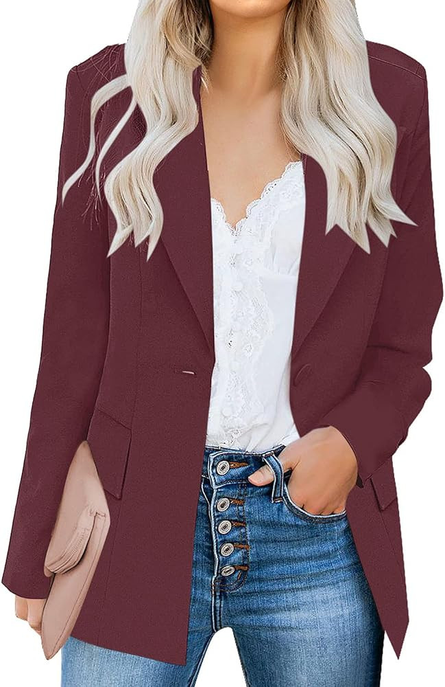 luvamia Women's Casual Long Sleeve Lapel Button Slim Work Office Blazer Jacket | Amazon (US)