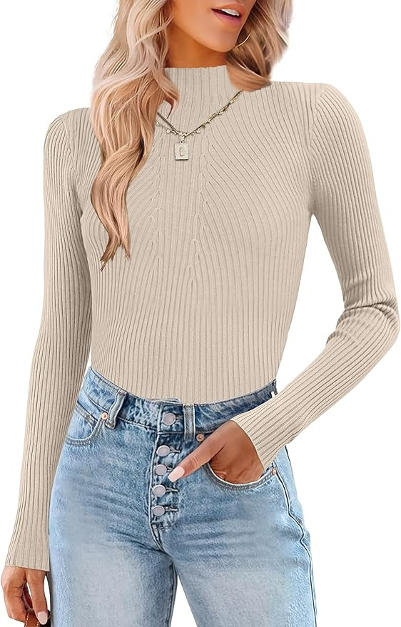 HOTOUCH Women Mock Neck Sweater Ribbed Knit Fitted Top Basic Casual Long Sleeve Shirt Fall Fashio... | Amazon (US)