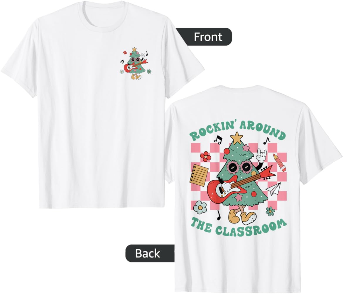 Rocking Around The Classroom Christmas Tree Guitar 2 Sided T-Shirt | Amazon (US)