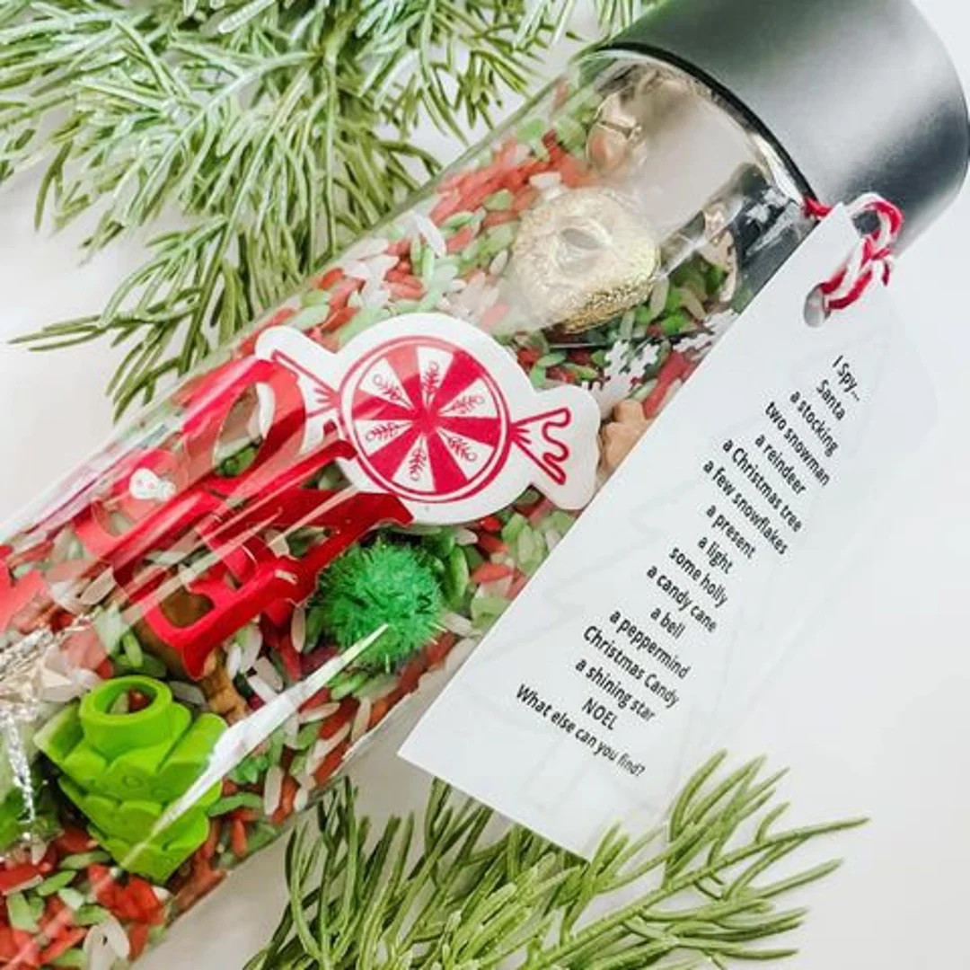I Spy Jar CHRISTMAS 16oz Seek and Find sensory Bottle Calm Down Jar Stocking Stuffer Kids Christm... | Etsy (US)