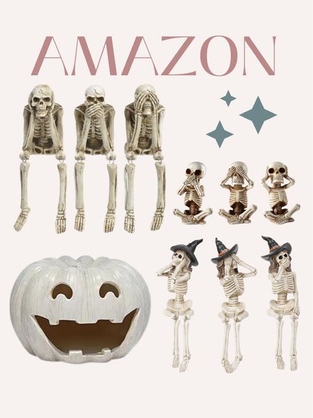 Amazon non-spooky Halloween decor, hear no evil see no evil, Amazon Halloween decor, ceramic skeletons, ceramic jack-o-lantern

#LTKSeasonal #LTKHalloween #LTKhome