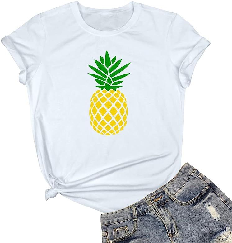 Women Cute Graphic T Shirts Funny Tops Pineapple Tees | Amazon (US)