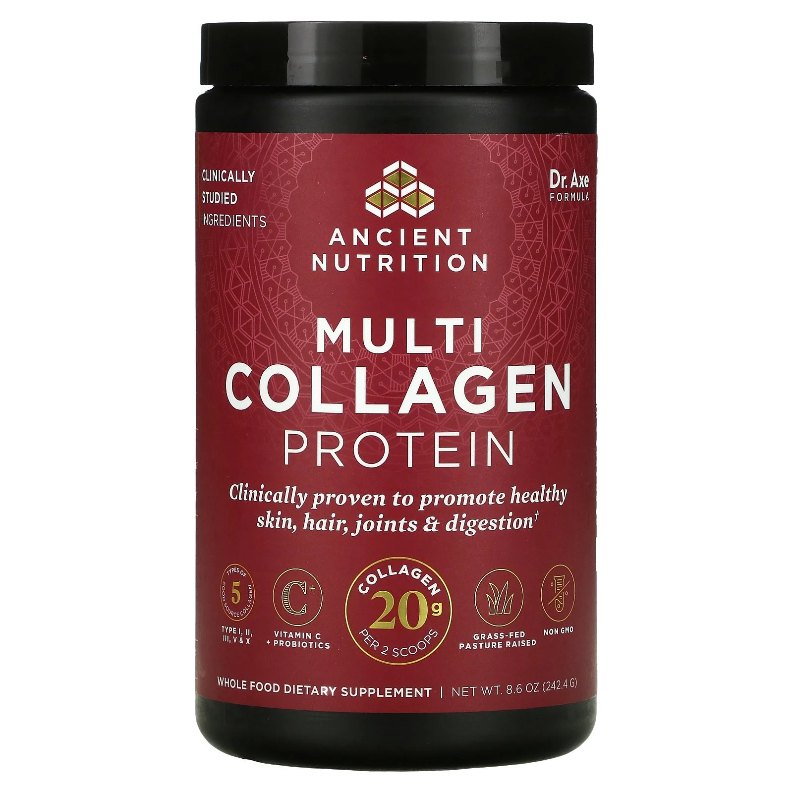 Multi Collagen Protein, Unflavored, 8.6 oz (242.4 g), Dr. Axe / Ancient Nutrition | Walmart (US)