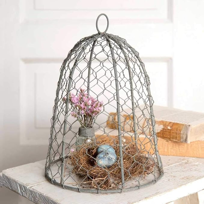 Colonial Tin Works 840045T Chicken Wire 10" Cloche Metal Rustic Farmhouse Gray | Amazon (US)