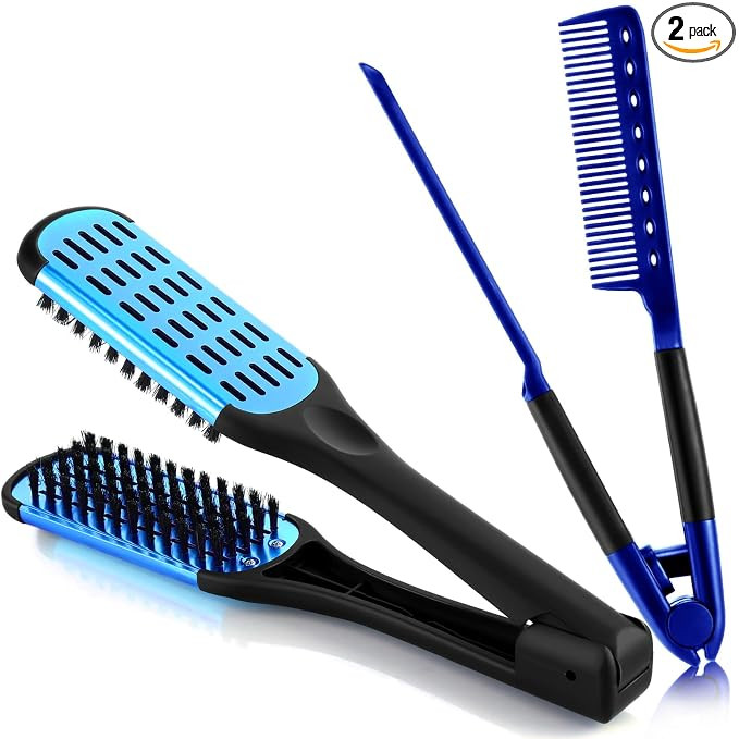 CHENGU 2 Pcs Straightening Comb For Hair, Boar Bristles Clamp Double Sided Brush Hair Straighteni... | Amazon (US)