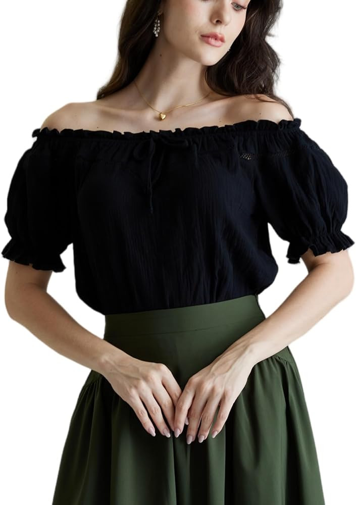 SCARLET DARKNESS Peasant Blouse for Women Off Shoulder Puff Sleeve Cotton Loose Summer Tops | Amazon (US)