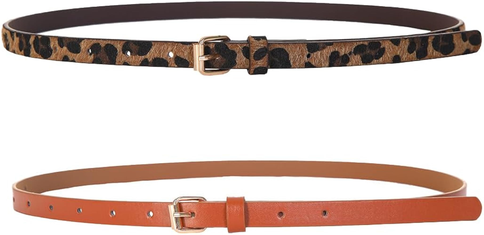 Women's Skinny PU Leather Belt, Solid Color and Leopard print Belt with Metal Buckle for Pants Je... | Amazon (US)