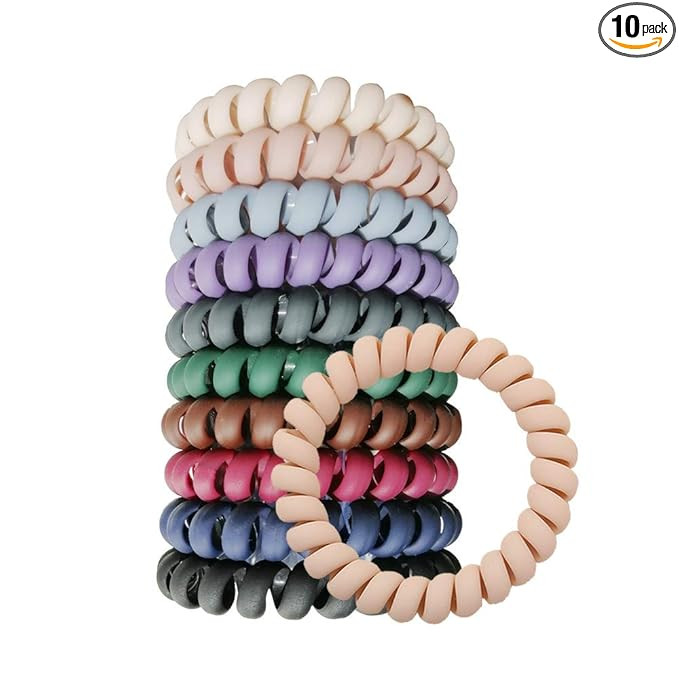 Spiral Hair Ties Colorful Matte Phone Cord Hair Coils Ponytail Holder, Waterproof for Women, 10 P... | Amazon (US)