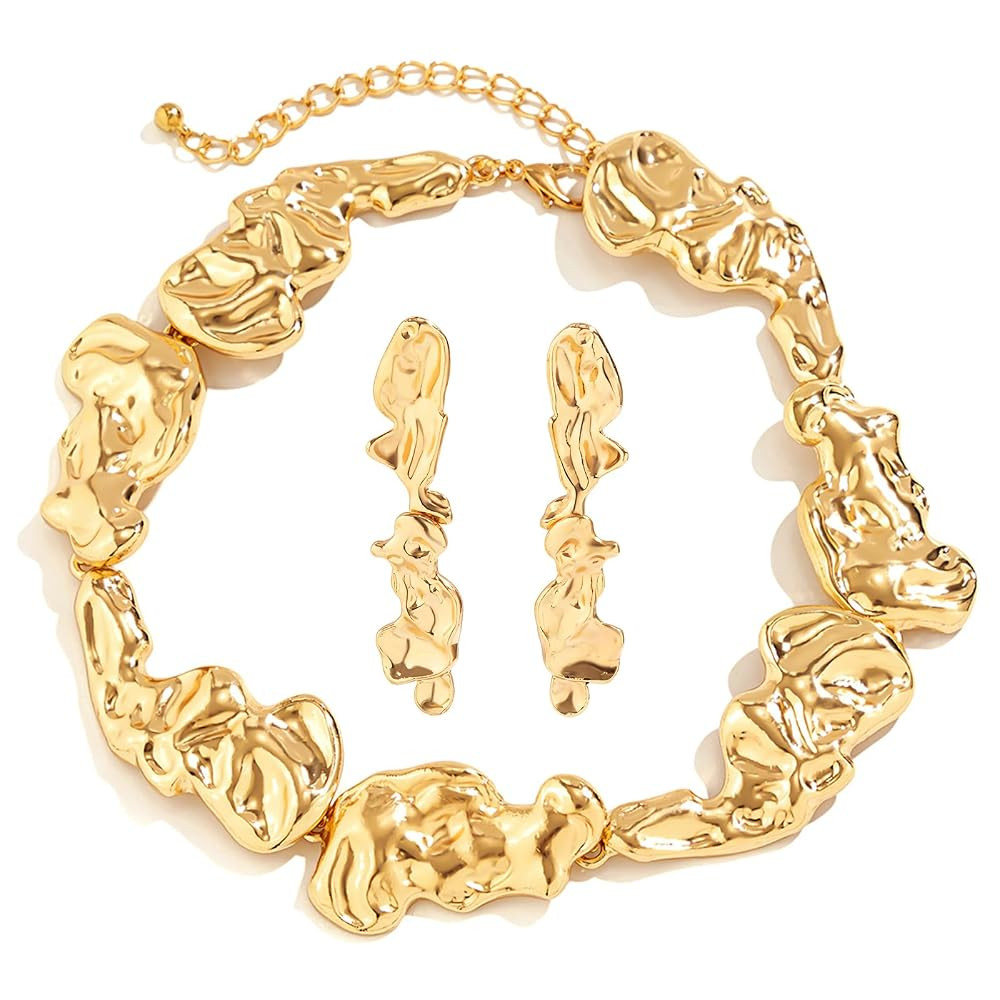 KOLODOGO Gold Irregular Lava Choker Necklace and Earrings Set Chunky Statement Necklace Punk Jewe... | Amazon (US)
