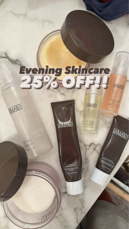 My nighttime skincare routine is 25% off!! Use code FAMILY 

CLEANSE: cleansing balm & gel cleanser
EXFOLIATE: (a few times a week) micro mineral scrub 
ANTI-AGING: alternate glycolic peel pads & retinol oil every other night 
HYDRATE: intense hydrating mask (add face oil no. 9 when partially dry)