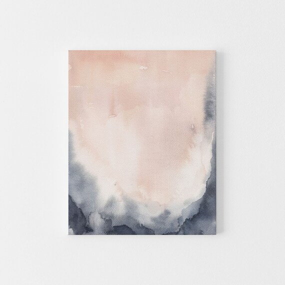 Blush and Indigo Navy Abstract Minimal Watercolor Painting Ethereal Original Art Print or Canvas | Etsy (US)