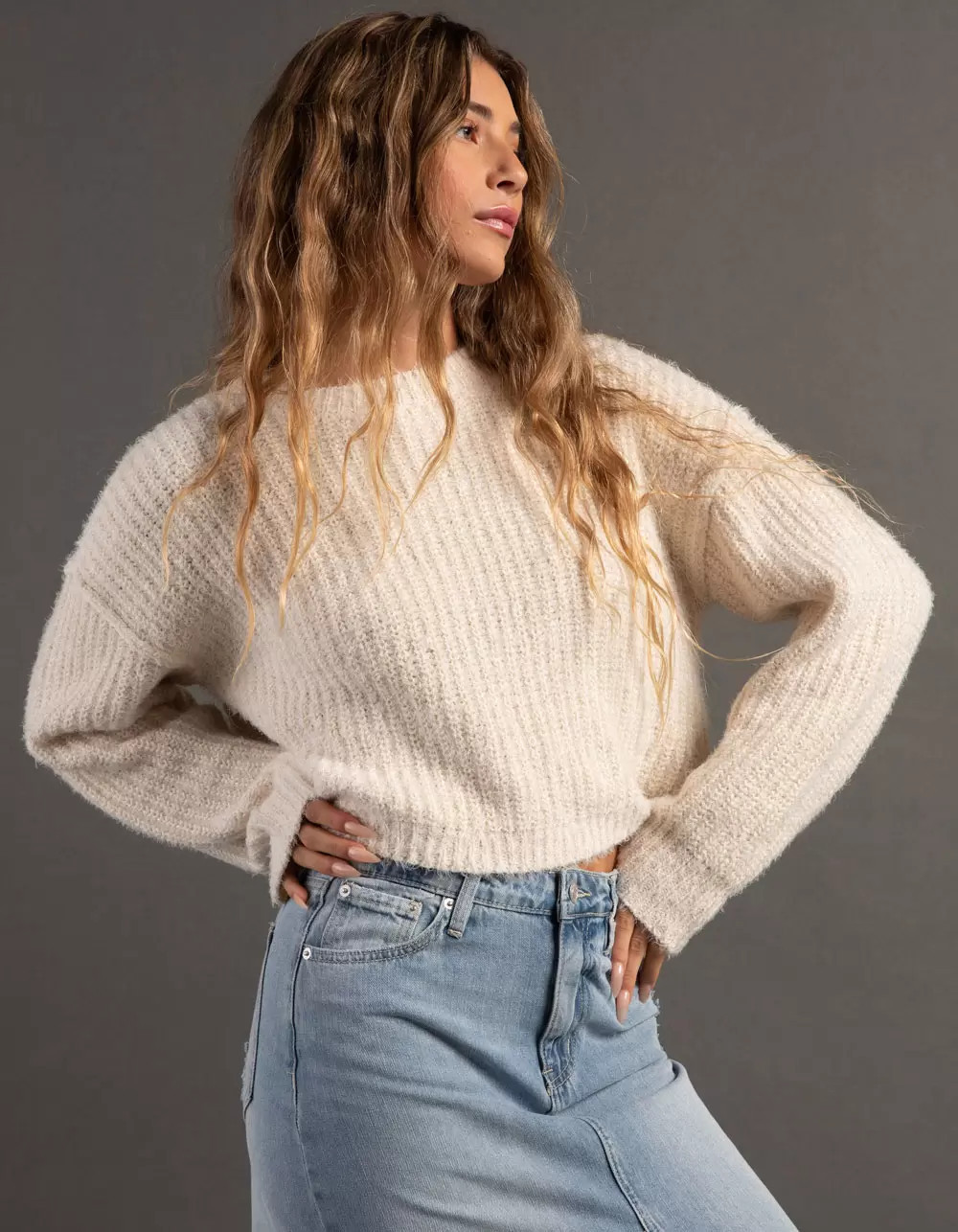 RSQ Womens Crop Lurex Pullover Sweater | Tillys