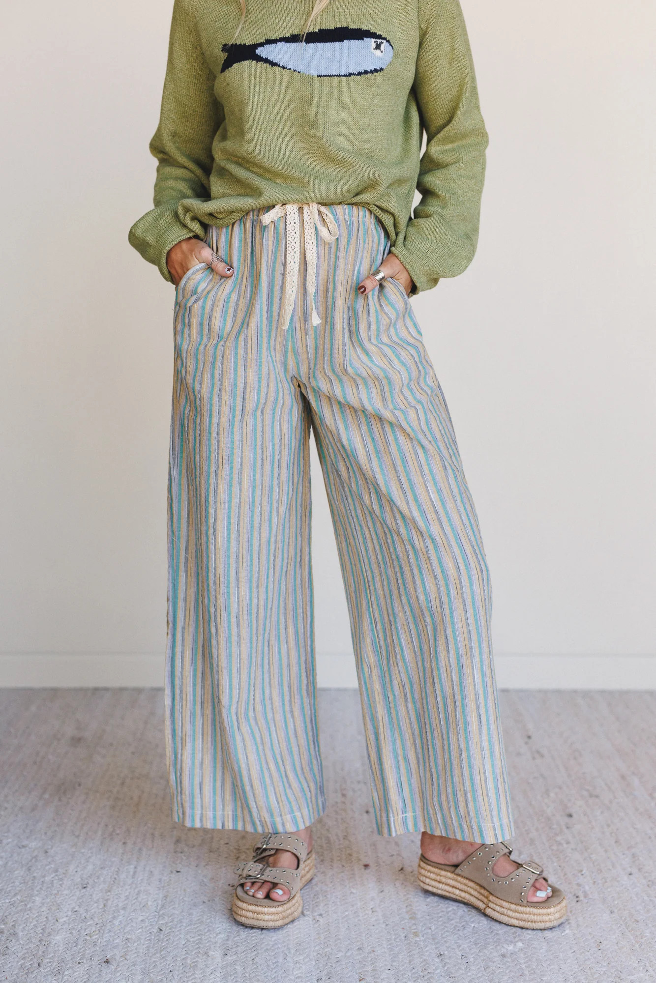Sunkissed in Stripes Pants - Teal | Three Bird Nest