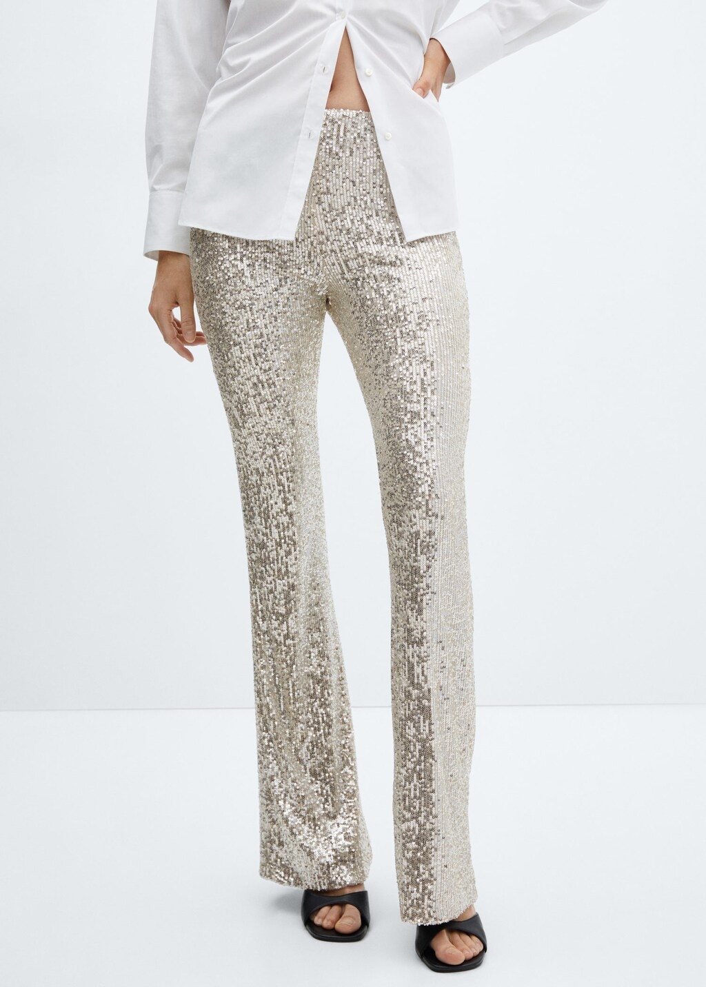 Pantalon flare sequins -  Femme | Mango France | MANGO (FR)