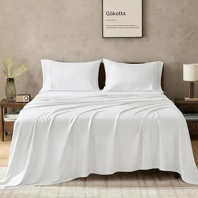 GOKOTTA King Size Bed Sheets 4 Piece Set, 100% Rayon Derived from Bamboo, Cooling for Hot Sleeper... | Amazon (US)
