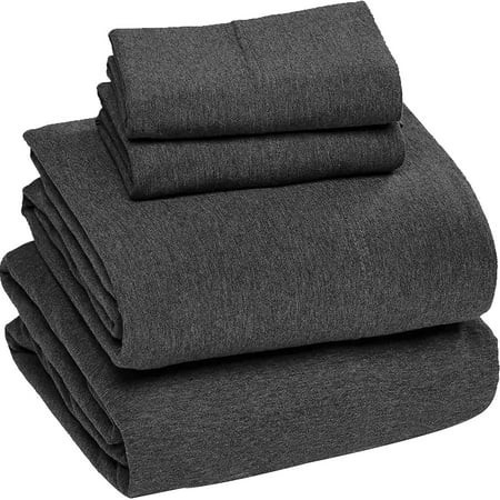 Sleepdown Jersey Knit 4-Piece Queen Bed Sheet Set, Black Solid Print, Ultra-Soft Cotton Blend | Walmart (US)