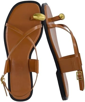 CUSHIONAIRE Corfu Flat Sandals for Women – Strappy Design with Toe Loop and Adjustable Ankle St... | Amazon (US)