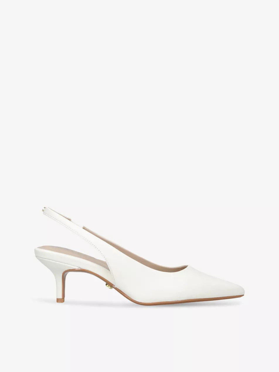 Riva logo-embellished leather heeled courts | Selfridges