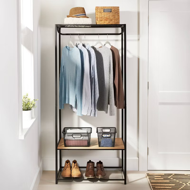 Two Shelf Wardrobe Black Metal with Natural Wood - Brightroom™ | Target