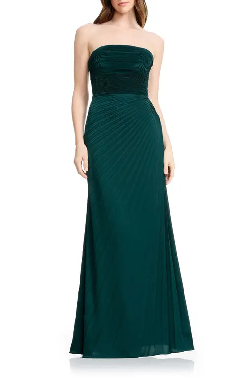 Dress the Population Kinley Accordion Pleat Strapless Evening Gown in Pine at Nordstrom, Size X-Large | Nordstrom