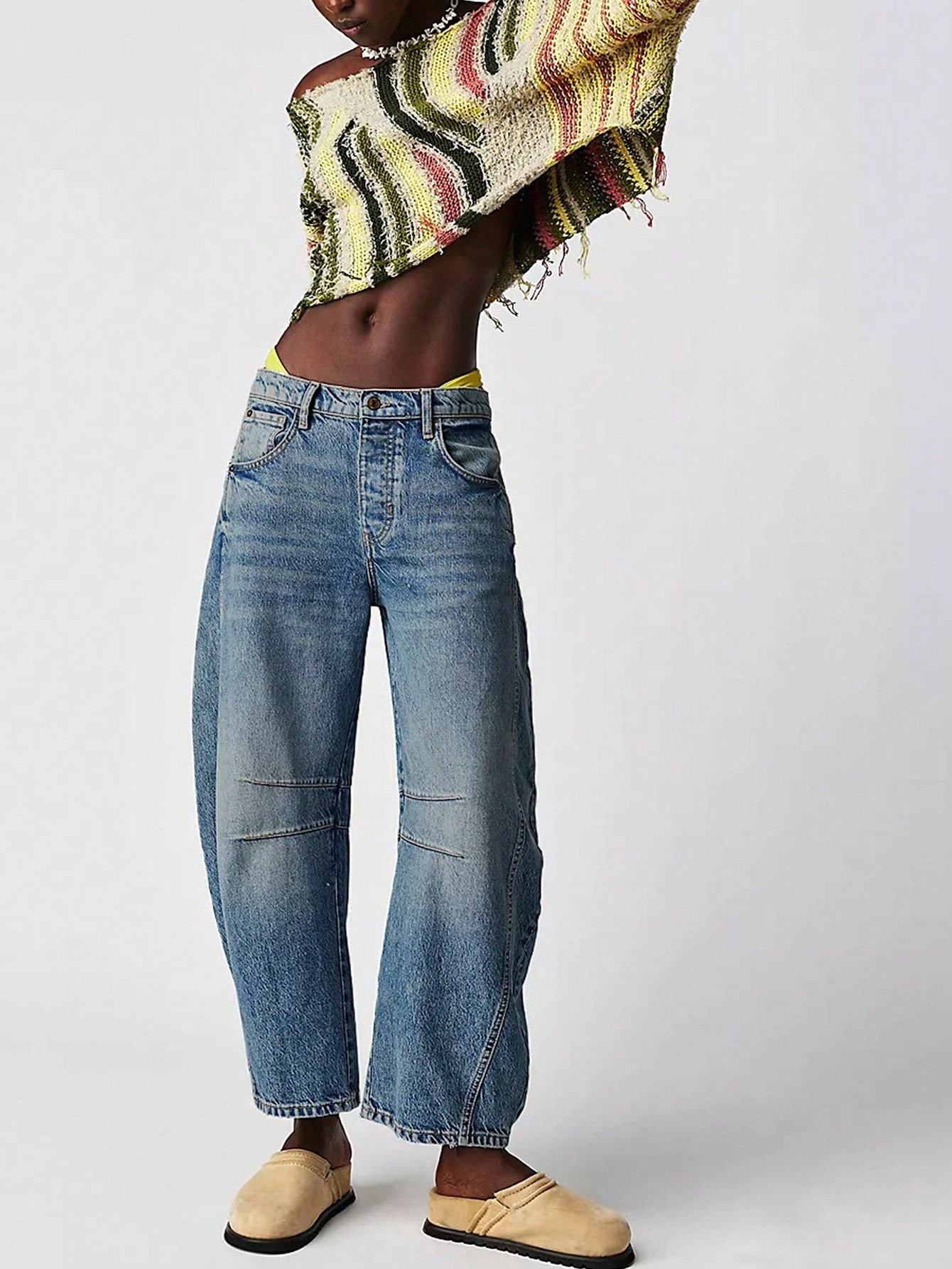 Women's Baggy Boyfriend Jeans Vintage Wide Leg Mid Rise Barrel Denim Ankle Pants | SHEIN