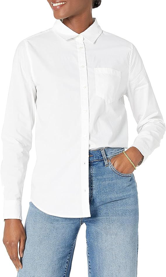 Amazon Essentials Women's Classic-Fit Long-Sleeve Button-Down Poplin Shirt | Amazon (US)