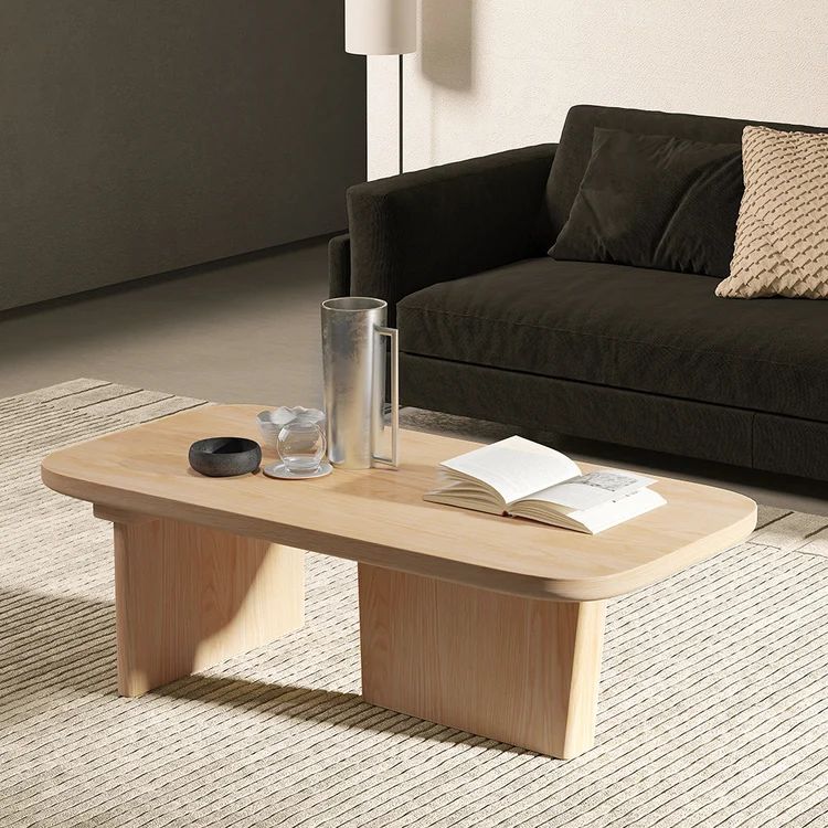 47.2" Pine Wood Coffee Table Rectangle-shaped in Natural with Abstract Base | Homary