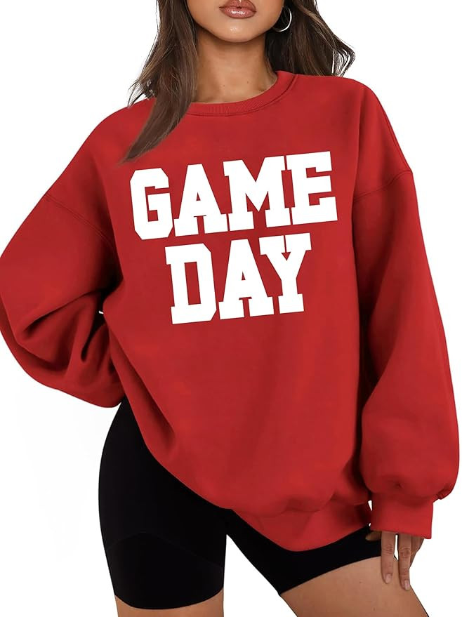 Game Day Sweatshirt Top for Women Long Sleeve Football Graphic Print Top Shirt Casual Sunday Fund... | Amazon (US)