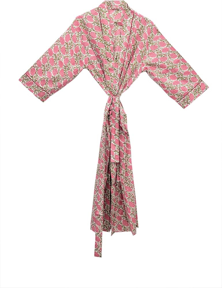 Indian Hand block print Cotton Bath Robe,Swim Wear,Nighrwere Dressing Gown,Hand block print Cotto... | Amazon (US)