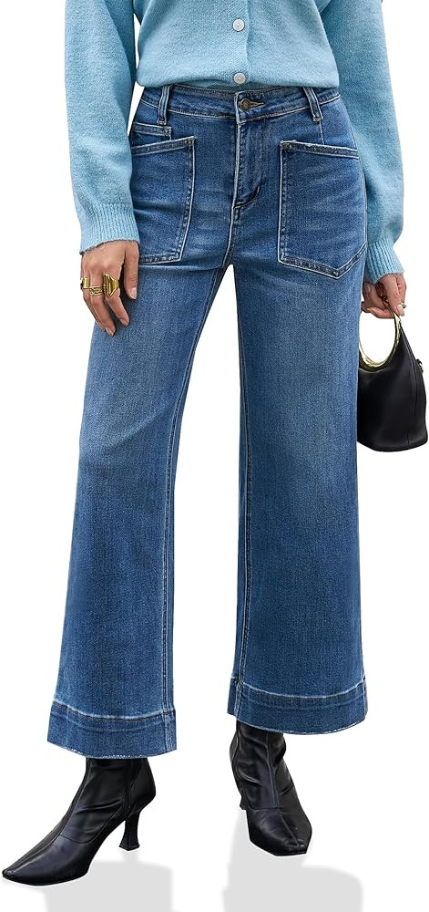 Cicy Bell Womens Cropped High Waisted Jeans Baggy Stretchy Straight Leg Frayed Trendy Capri Denim... | Amazon (US)