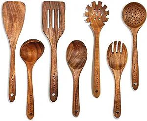 Wooden Spoons for Cooking,7Pcs Wooden Utensils for Cooking Teak Wooden Kitchen Utensil Set Wooden... | Amazon (US)