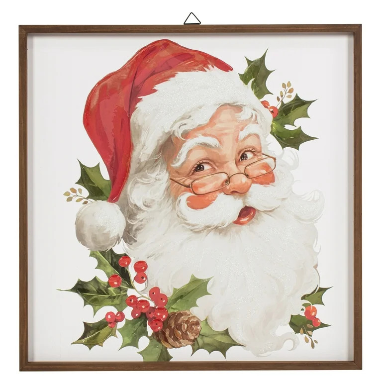 Mistletoe Santa Framed Transitional Christmas Wall Art, 22" x 22", by Holiday Time - Walmart.com | Walmart (US)