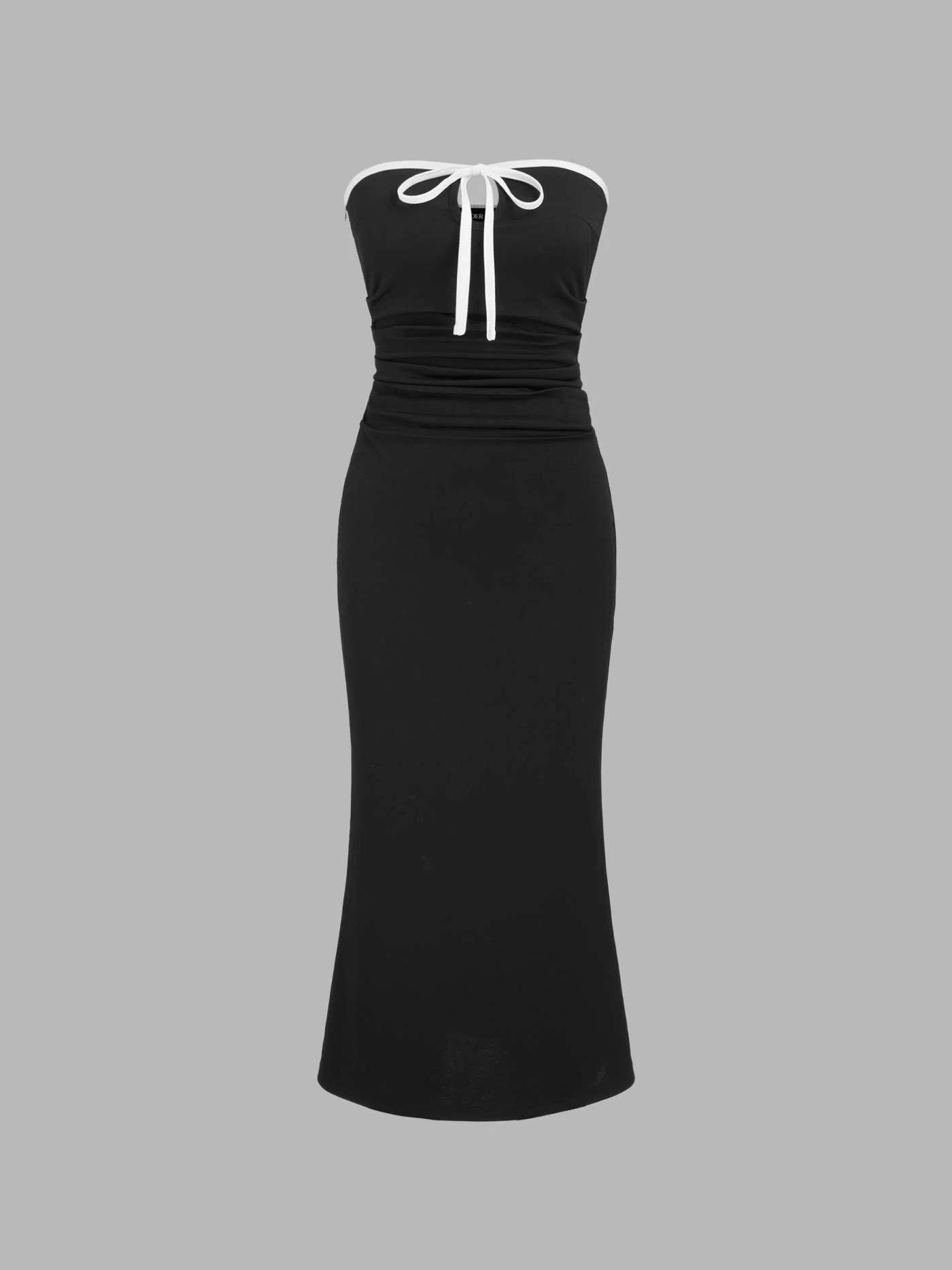 Jersey Strapless Contrasting Binding Knotted Ruched Midi Dress | Cider