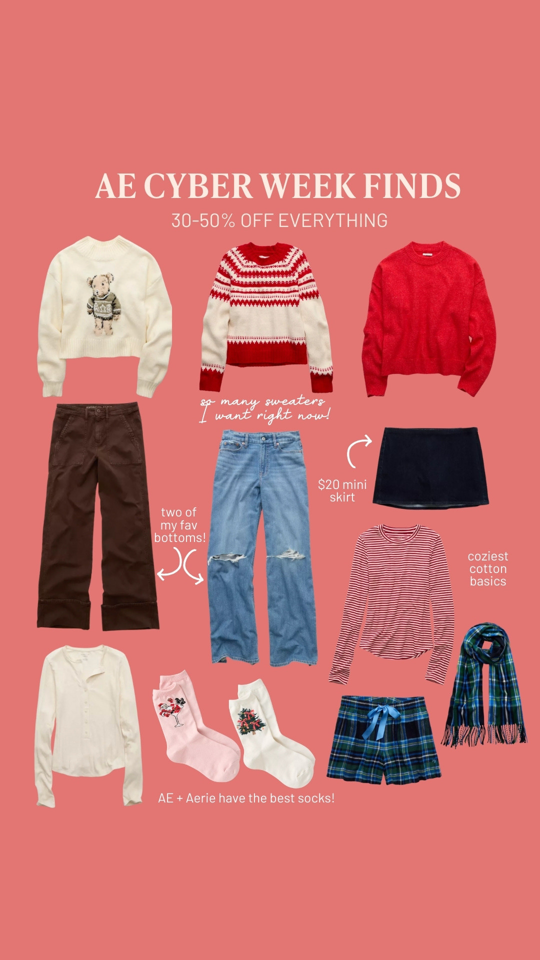 American Eagle cyber week sale / Black Friday sale 🎄❤️ 30-50% off everything. perfect gifts for her 

#LTKGiftGuide #LTKHoliday #LTKCyberWeek