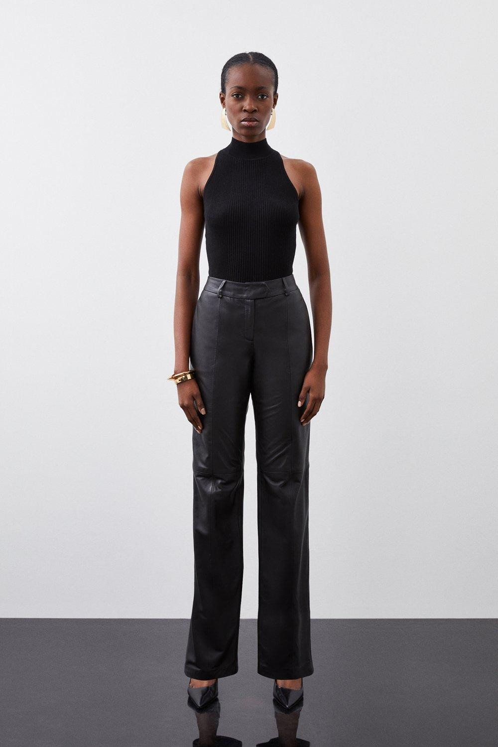 Leather Straight Leg Trousers | Karen Millen UK + IE + DE + NL