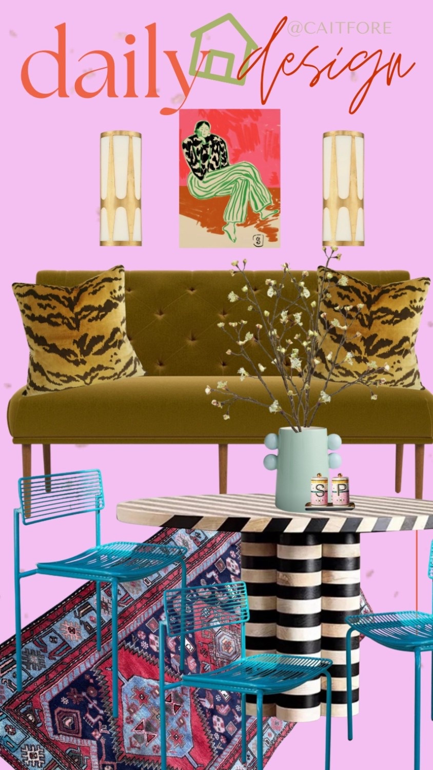 A maximalist kitchen nook of my dreams with a velvet banquette and stripe dining table 

#LTKHome #LTKStyleTip