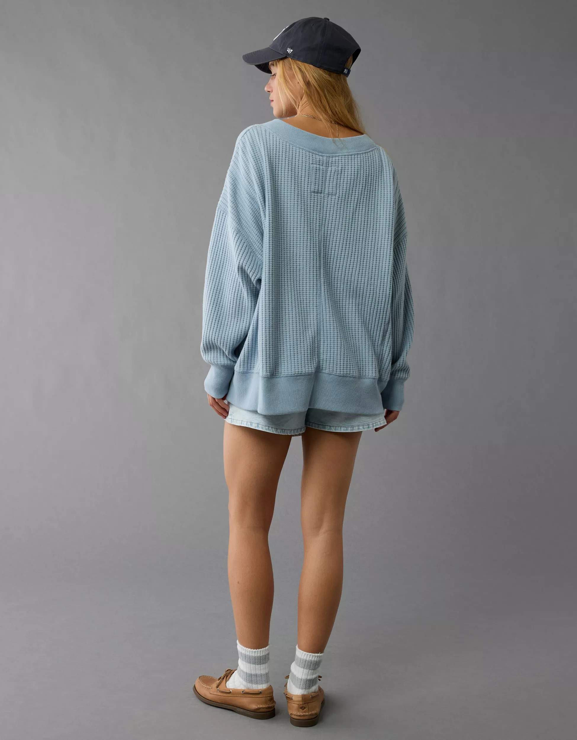 AE Big Hug V-Neck Waffle Sweatshirt | American Eagle Outfitters (US & CA)