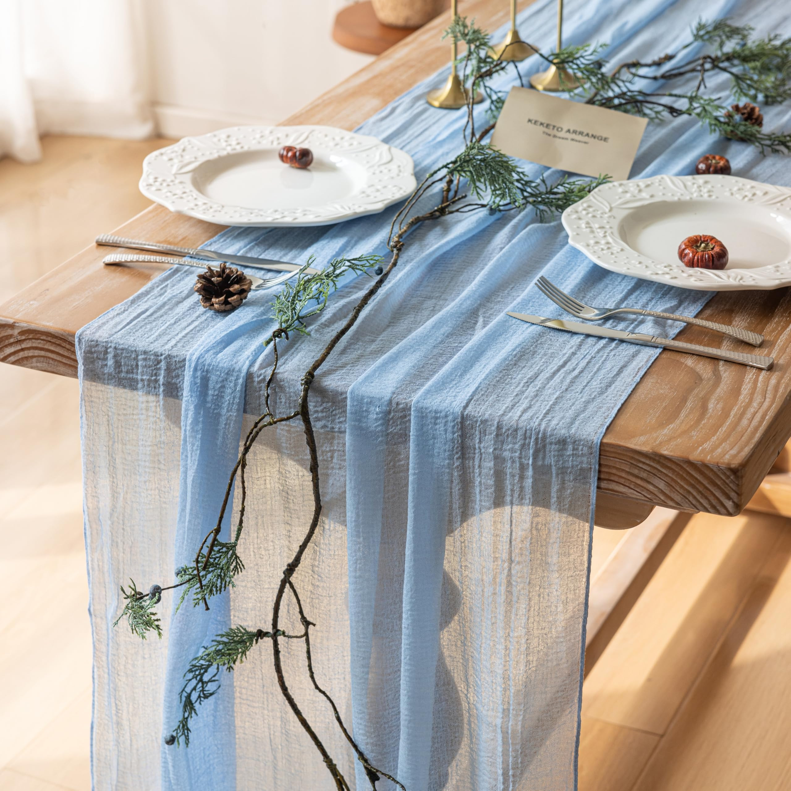 Cheesecloth Light Blue Table Runner Gauze Rustic Cheese Cloth Table Runner 120 Inch 10 FT for Wed... | Amazon (US)