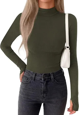 BTFBM Turtleneck Tops for Women Thumbhole Long Sleeve Shirts | Lightweight Fleece Lining, Casual ... | Amazon (US)