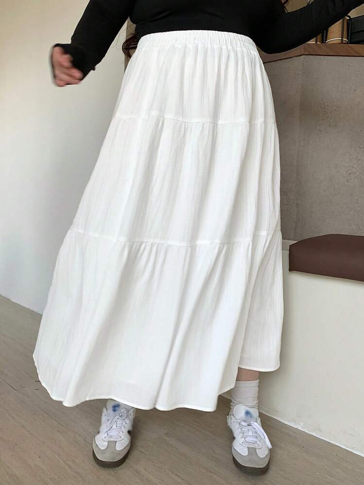 Dazy Plus White Elastic Waist Patchwork A-Line Skirt, Spring/Summer | SHEIN