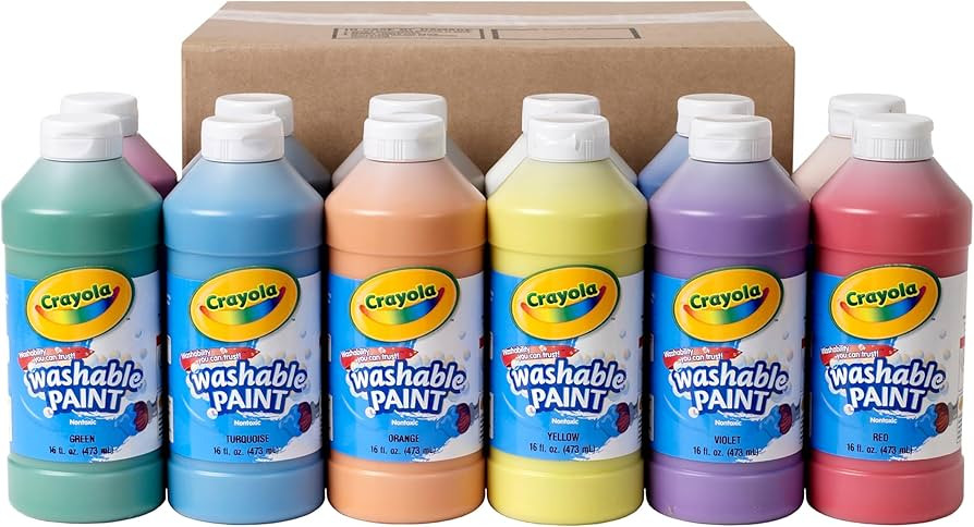 Crayola Washable Paint (12ct), Bulk Paint Set for Kids' Art Projects, 16 Oz, Nontoxic Craft Suppl... | Amazon (US)