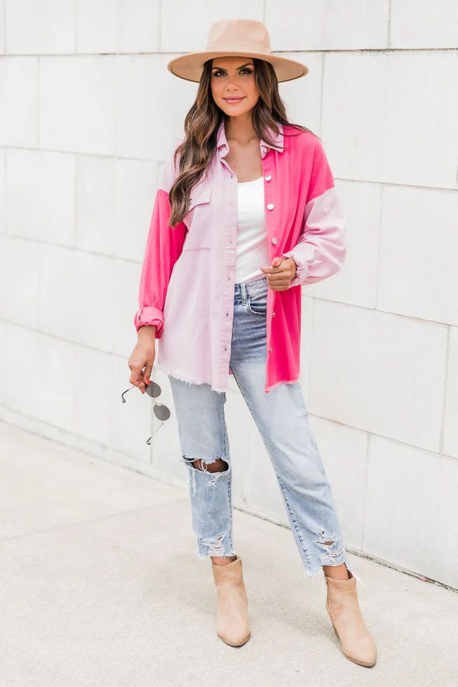 It's All You Pink Corduroy Colorblock Shacket | Pink Lily