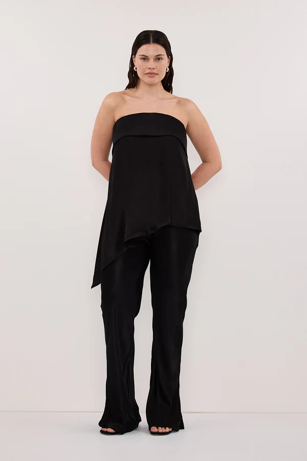 SANDER BLACK STRAPLESS SATIN TOP | DISSH