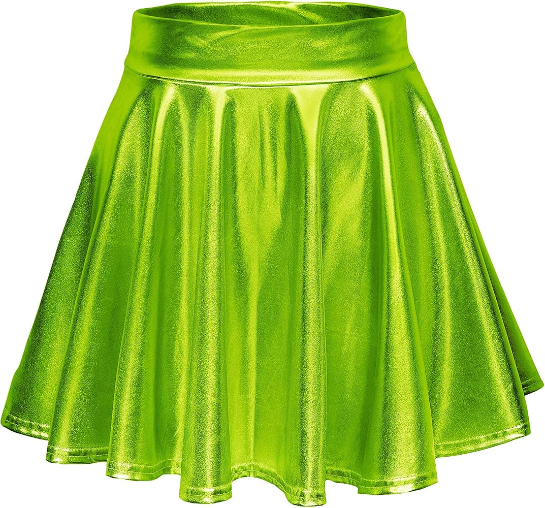 Urban CoCo Women's Shiny Flared Pleated Mini Skater Skirt | Amazon (US)