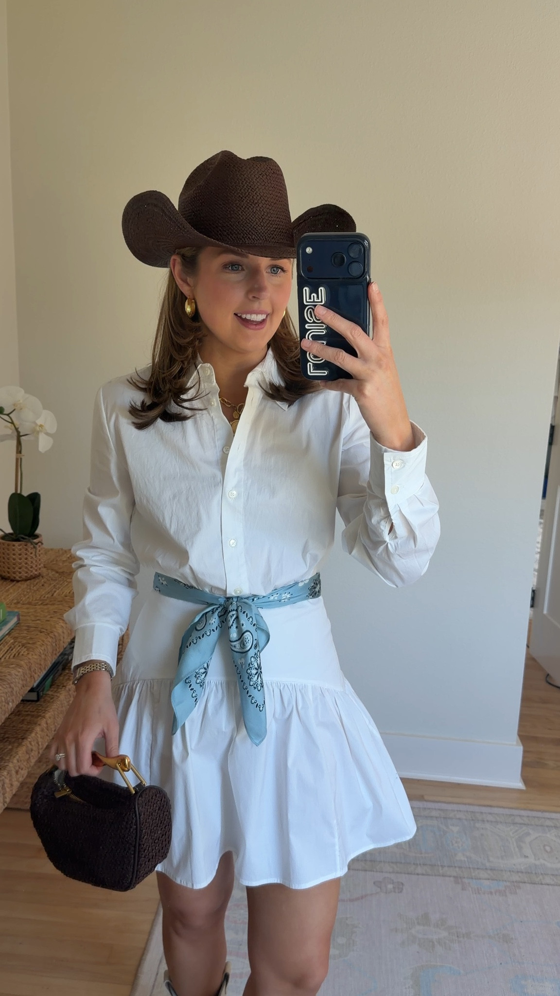 Western chic outfit idea! Wearing a 4 in dress 
