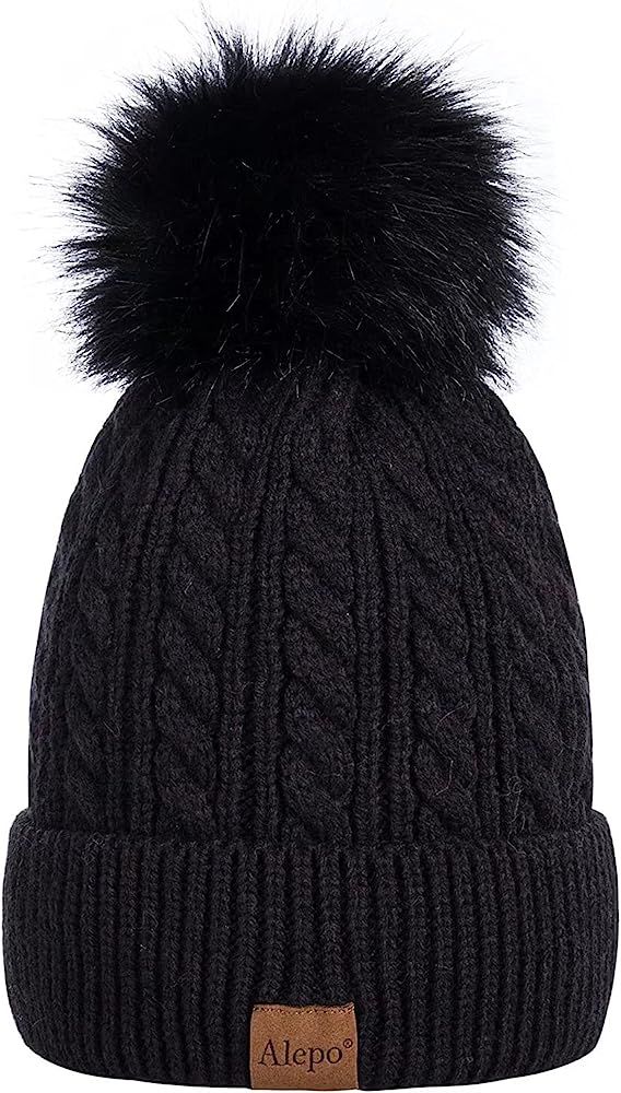 Alepo Womens Winter Beanie Hat, Warm Fleece Lined Knitted Soft Ski Cuff Cap with Pom Pom | Amazon (US)