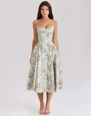 House of CB Samaria corset midi dress in sage floral | ASOS | ASOS (Global)