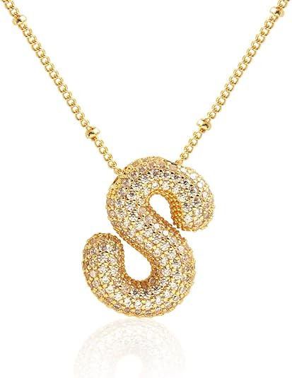 Z ZACHÉ 18k Gold Plated Dainty Cubic Zirconia Bubble Alphabet 26 A-Z Letter Necklace, Personaliz... | Amazon (US)