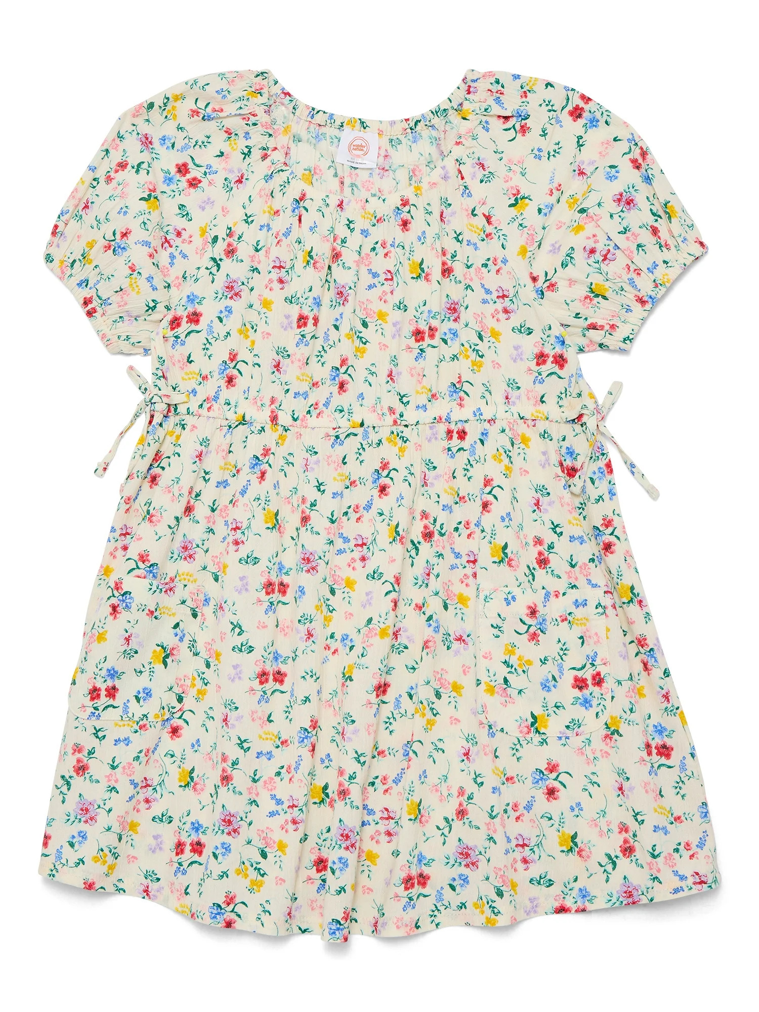 Wonder Nation Girls Print Smock Dress with Puff Sleeves, Sizes 4-18 & Plus | Walmart (US)